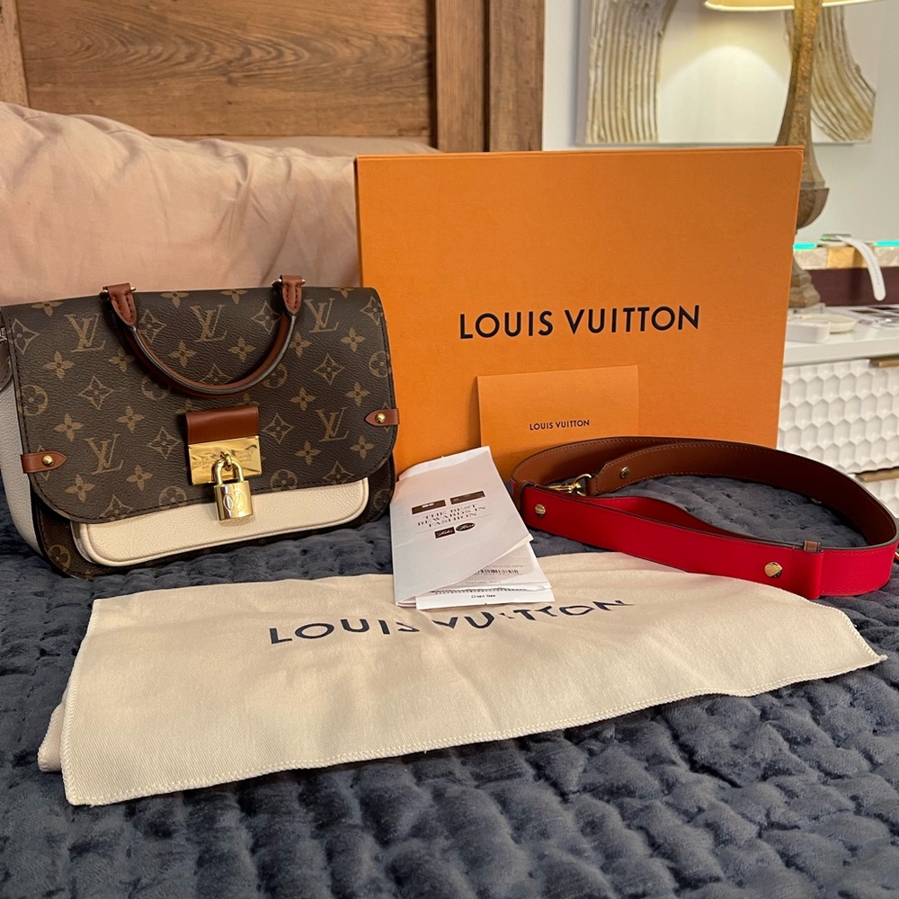 Louis Vuitton Monogram Brown and Red Satchel
